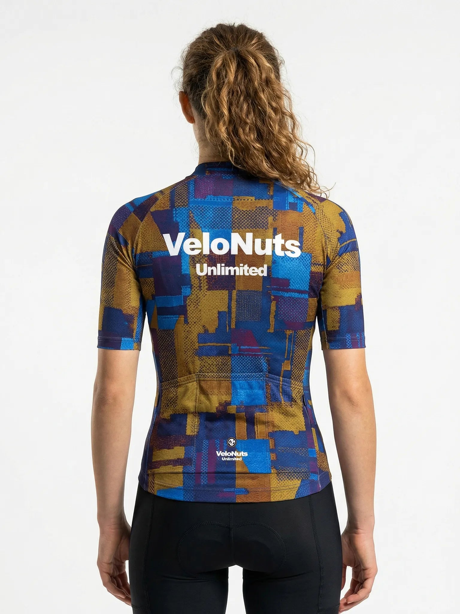 Women's Cycling Jersey Terrain Blocks#Type_Cobalt Rust Blocks