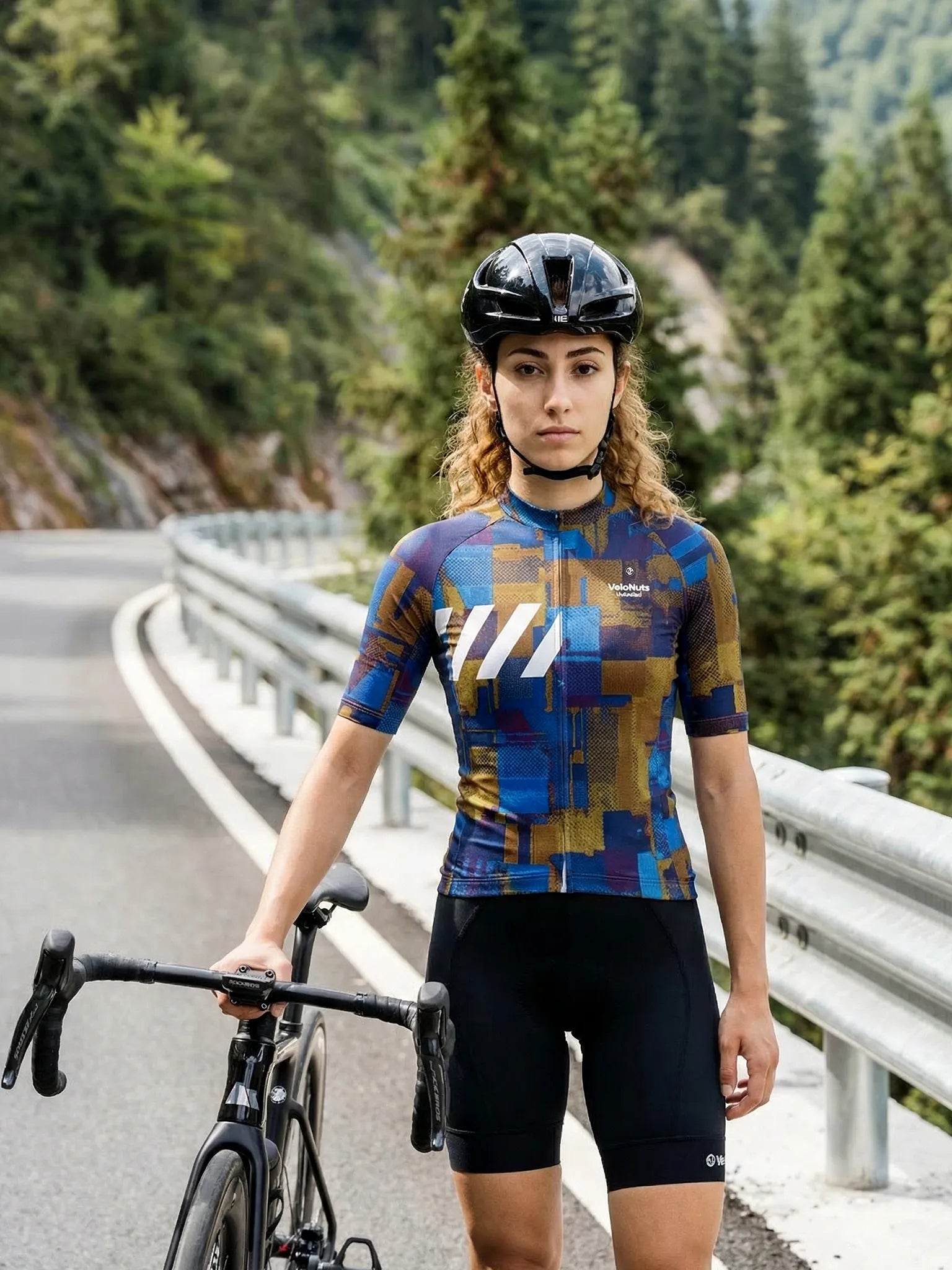 Women's Cycling Jersey Terrain Blocks#Type_Cobalt Rust Blocks