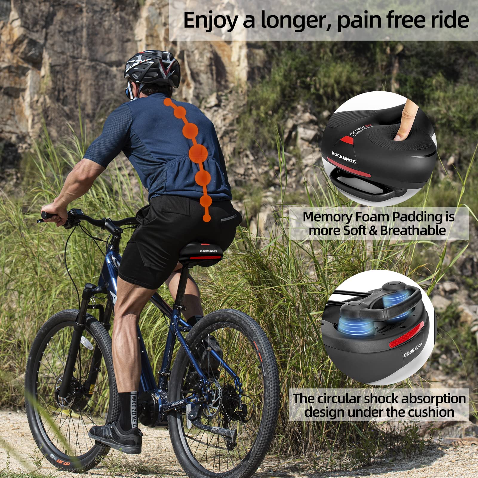 ROCKBROS Comfort Bike Saddle Soft Wide Seat for Men Women with Shock Absorption - ROCKBROS