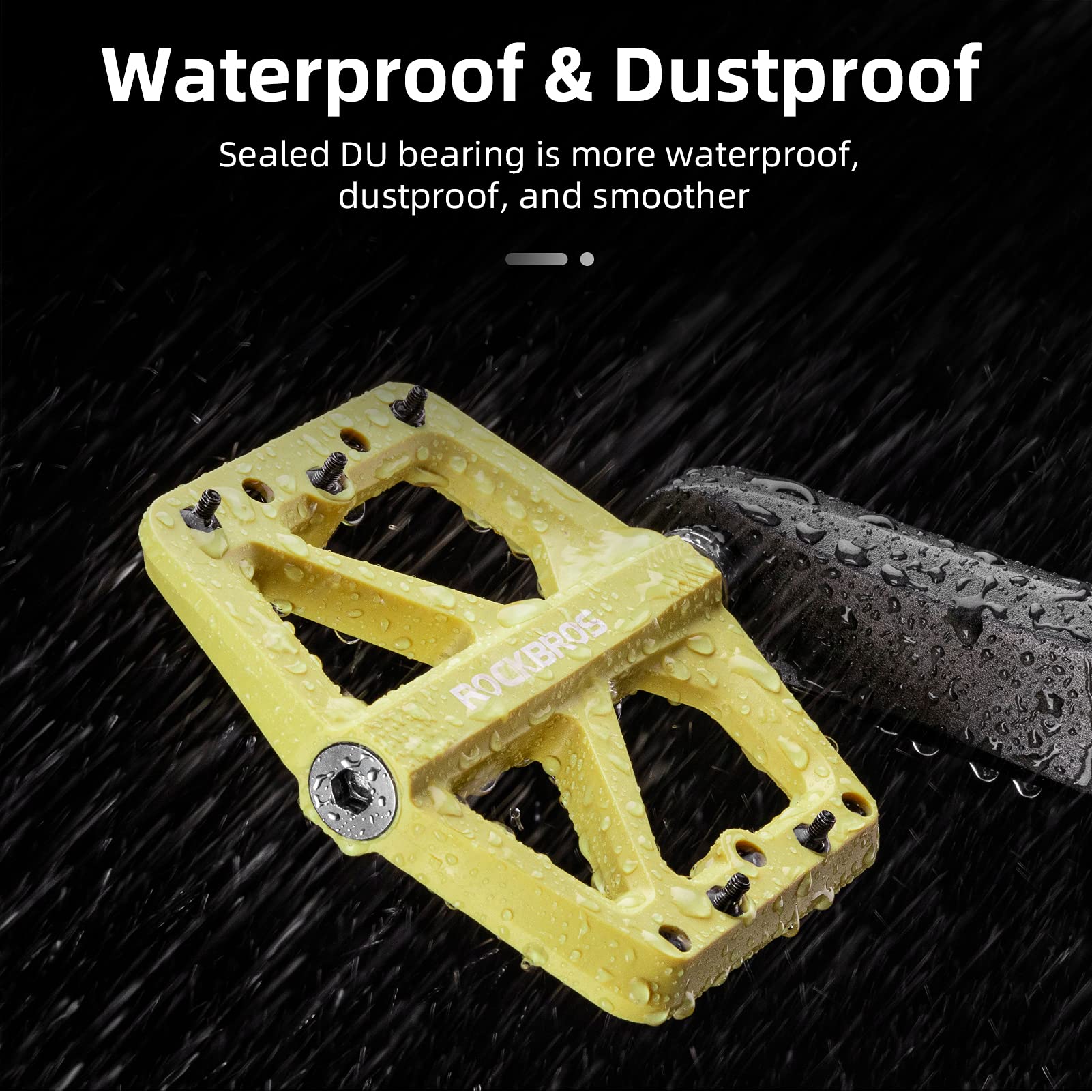 ROCKBROS Mountain Bike Pedals Lightweight Nylon DU Bearing 9/16" MTB Flat Bike Pedals - ROCKBROS