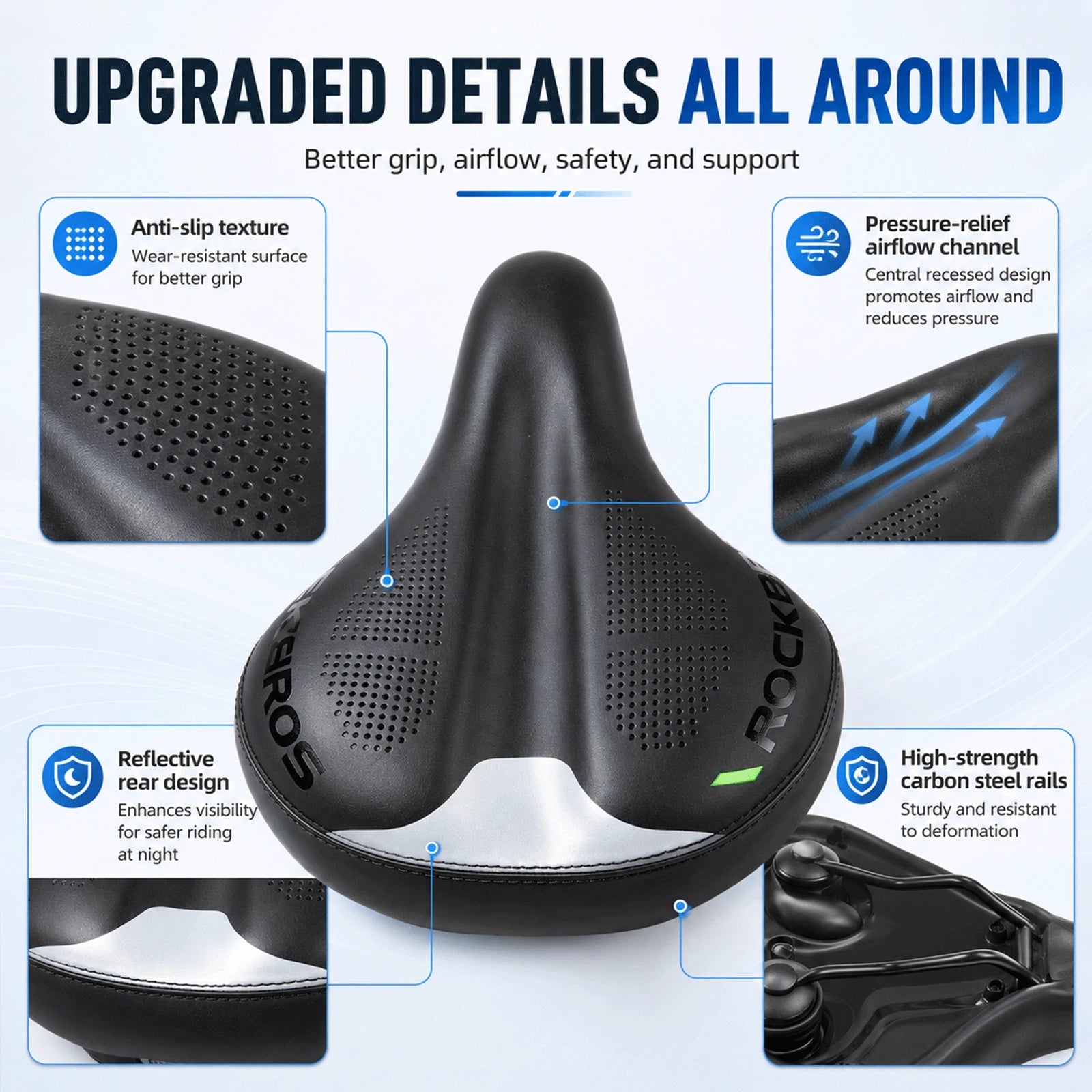 Adjustable Air Cushion Bike Saddle Wide Comfort Shock Absorbing Seat