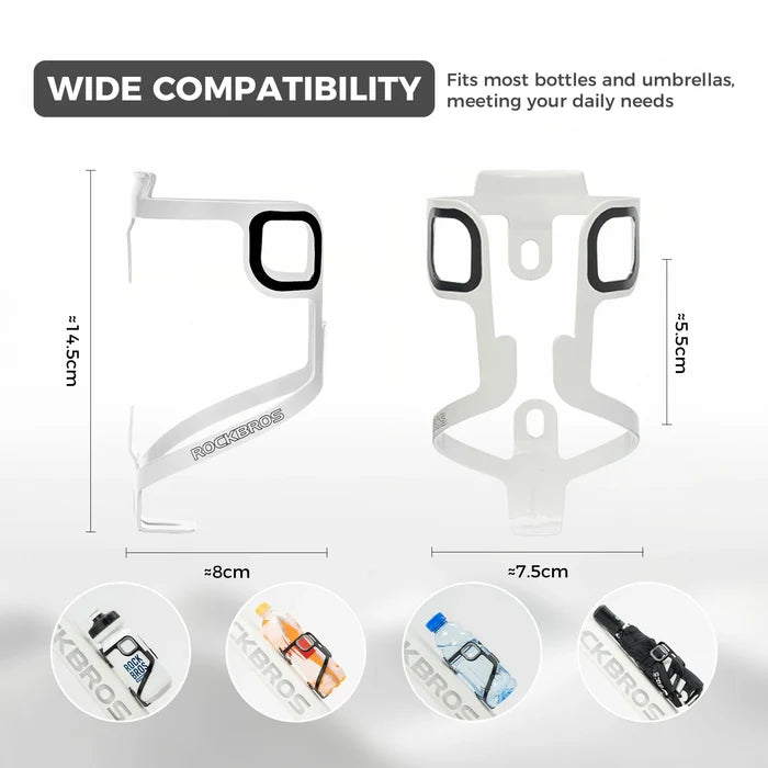 ROCKBROS Lightweight 27 g aluminium bike bottle cage with secure bottle retention, weather-resistant finish and universal fit.
#Color_White