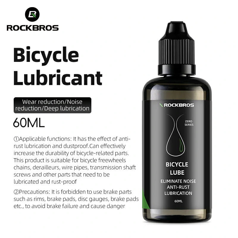 RockBros bicycle lubricant bottle with product details on a white background #Type_Lubricant