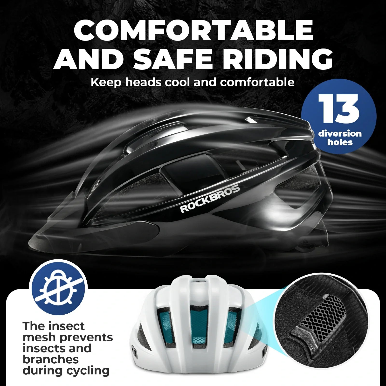 Bike Helmet with Photochromic Visor USB Rechargeable Tail Light