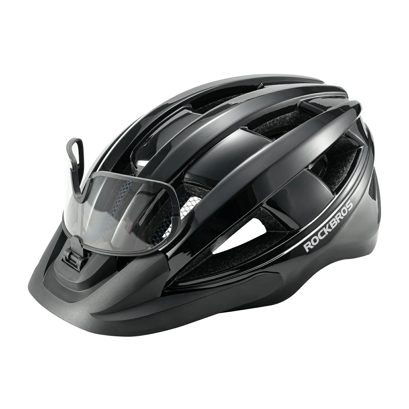 Bike Helmet with Photochromic Visor USB Rechargeable Tail Light| ROCKBROS, Black