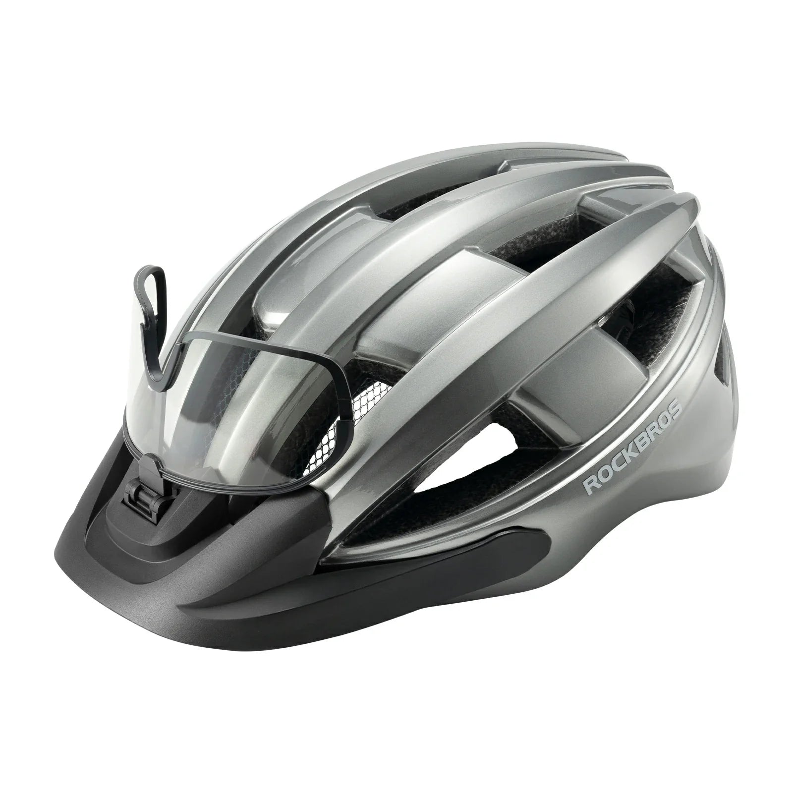 Helmet for cycling with photochromic visor and USB light#Color_Gray