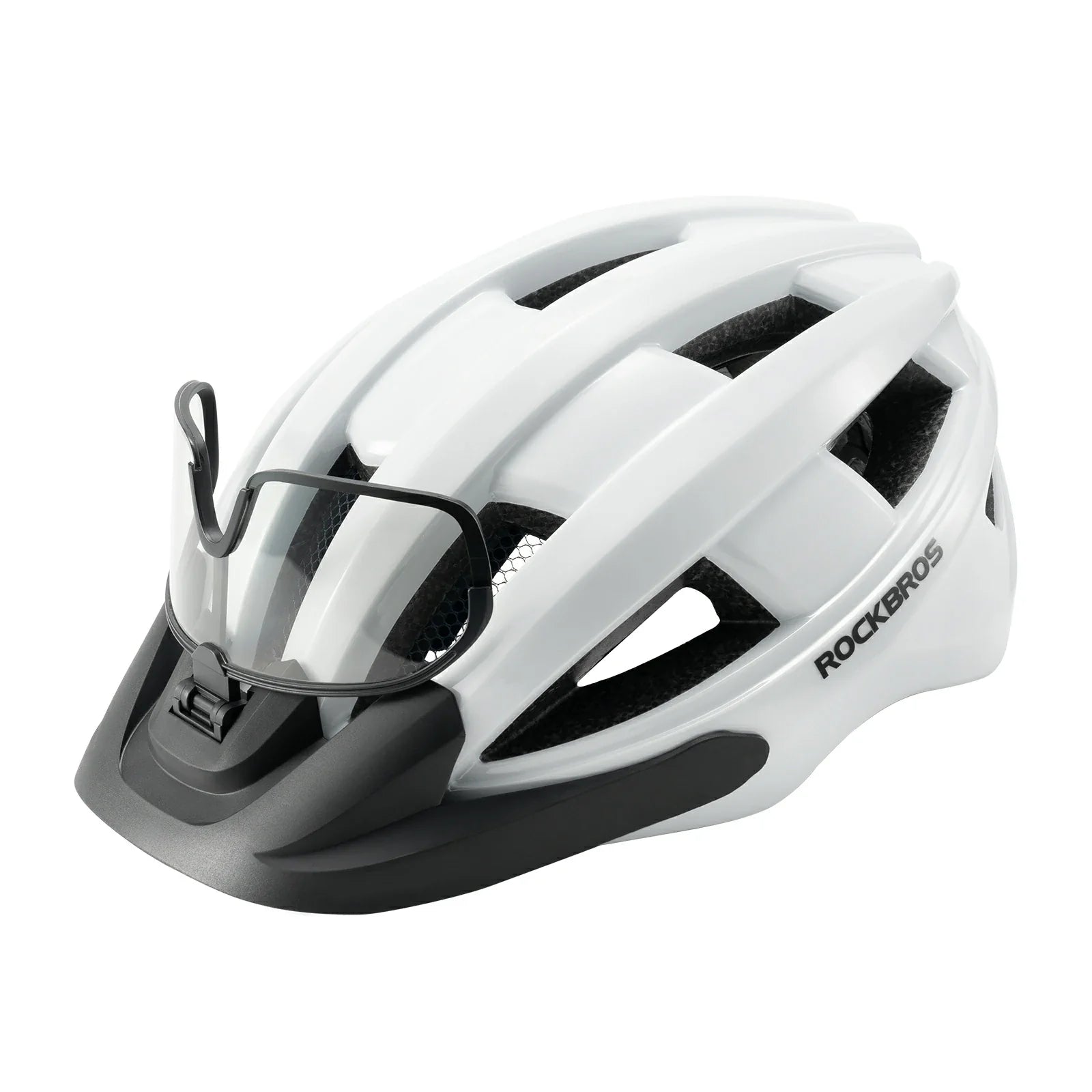 Helmet for cycling with photochromic visor and USB light#Color_White