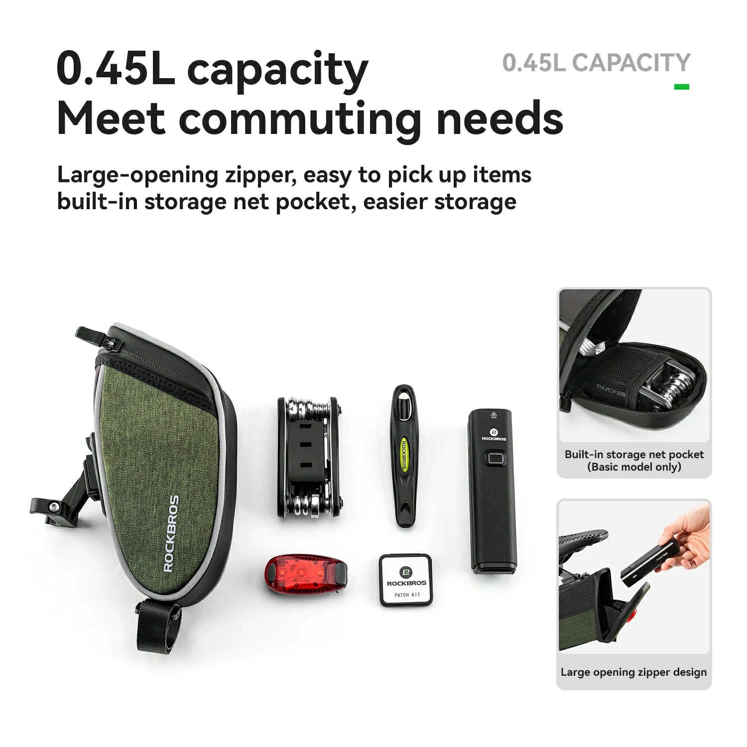 Product packaging with various items and text highlighting capacity and features.