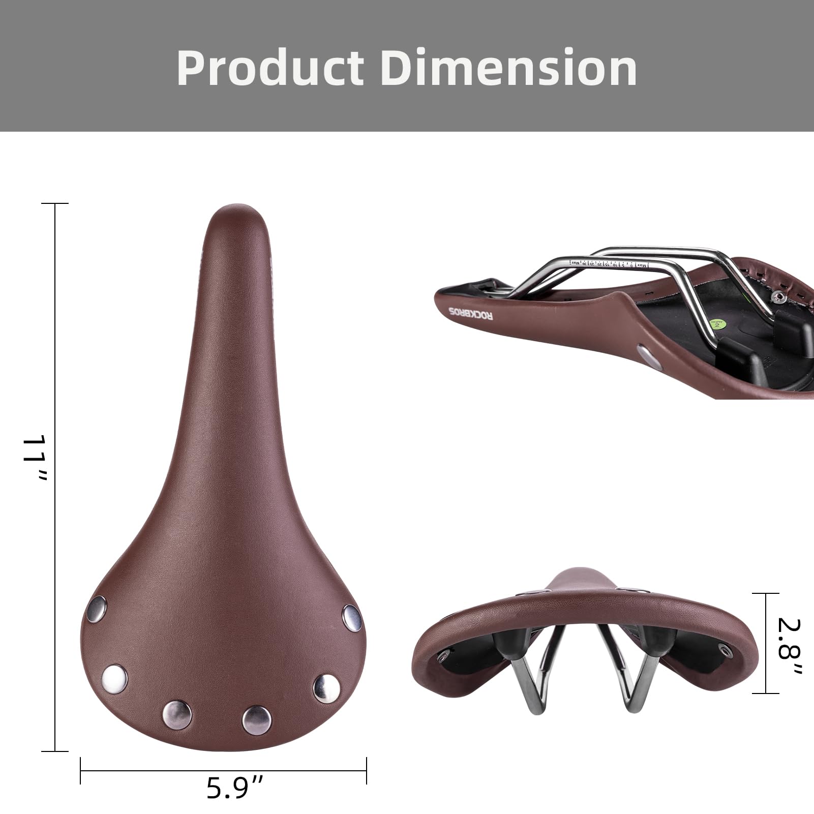 ROCKBROS Vintage Bike Seat, Waterproof Saddle, Comfortable for Men Women