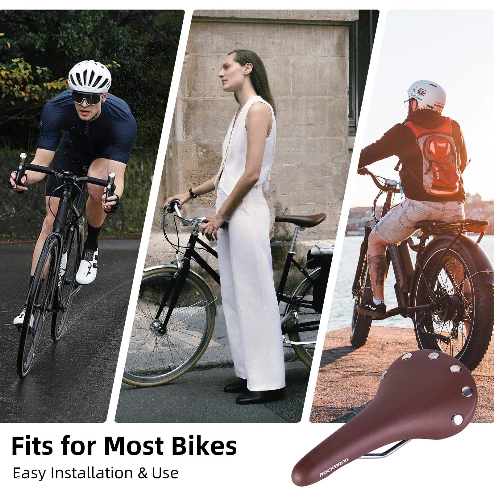ROCKBROS Vintage Bike Seat, Waterproof Saddle, Comfortable for Men Women