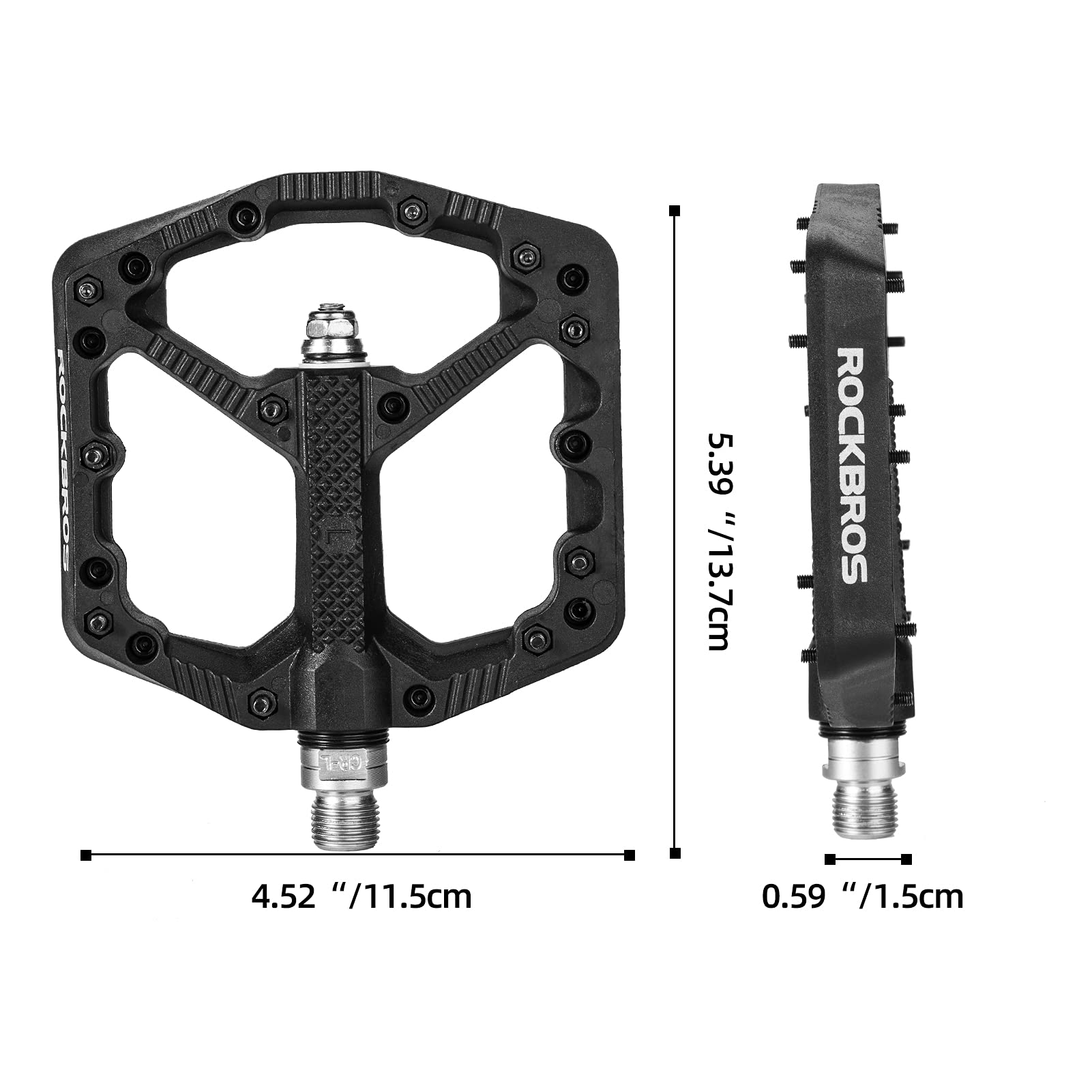 ROCKBROS Mountain Bike Pedals Flat MTB Pedals Nylon Fiber Bicycle Platform Pedals - ROCKBROS