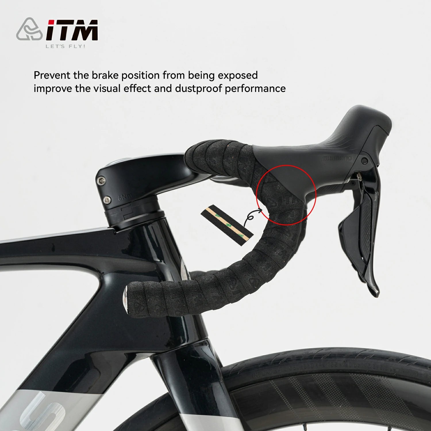 Black bar tape wrapped neatly around a road bike brake hood.