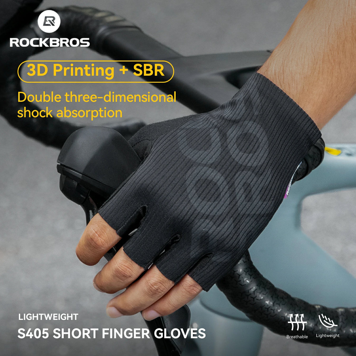 Cycling Half-Finger Gloves 3D-Pinted Palm Pad MTB Road-ROCKBROS, Black / L