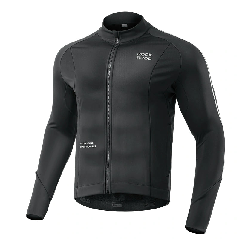 Winter sports cycling jersey with thermal fleece, long sleeves for 32–50°F rides