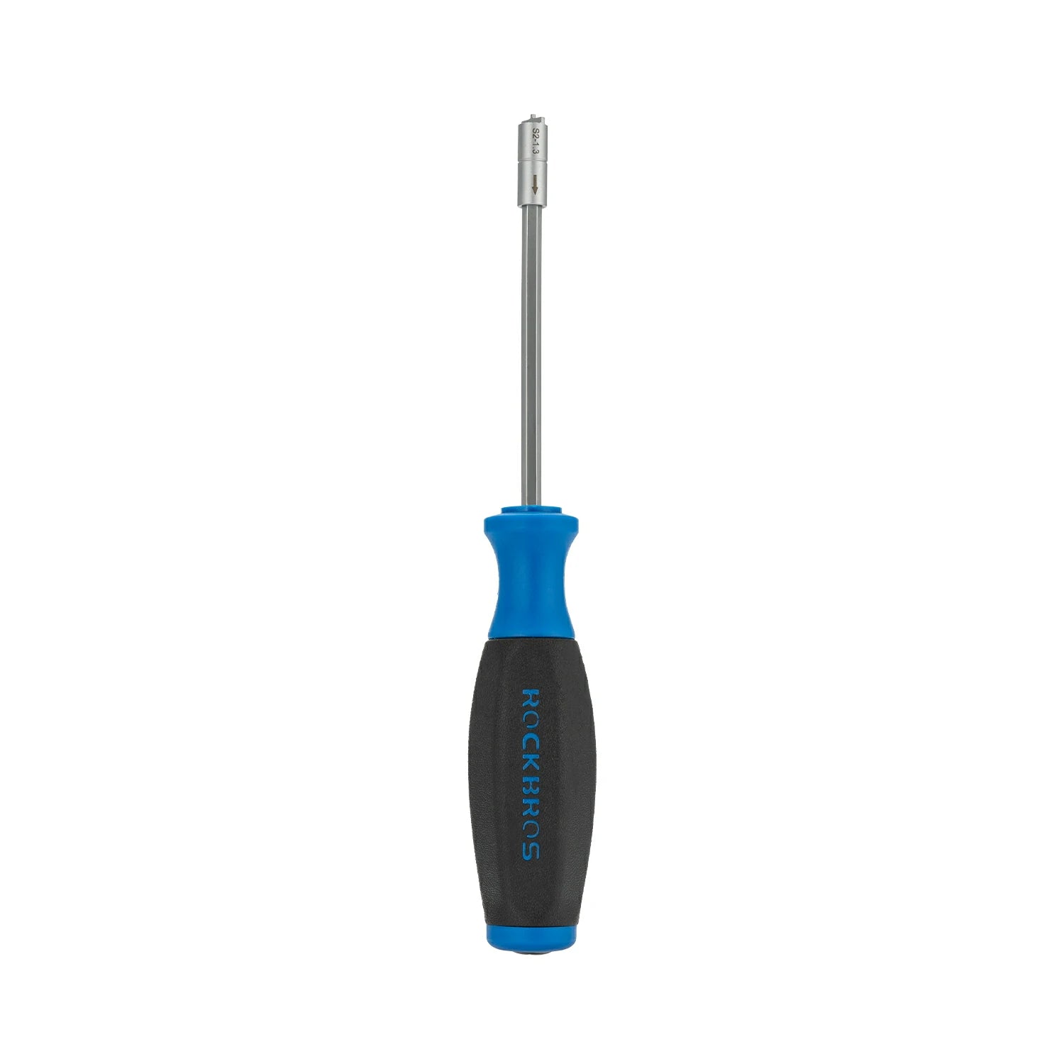A precision screwdriver with a silver metal shaft and a dual-color handle featuring a textured black grip and a blue accent section. The brand name 'MCKINNEY' is printed vertically in blue on the black handle. #Size_Spoke Wrench