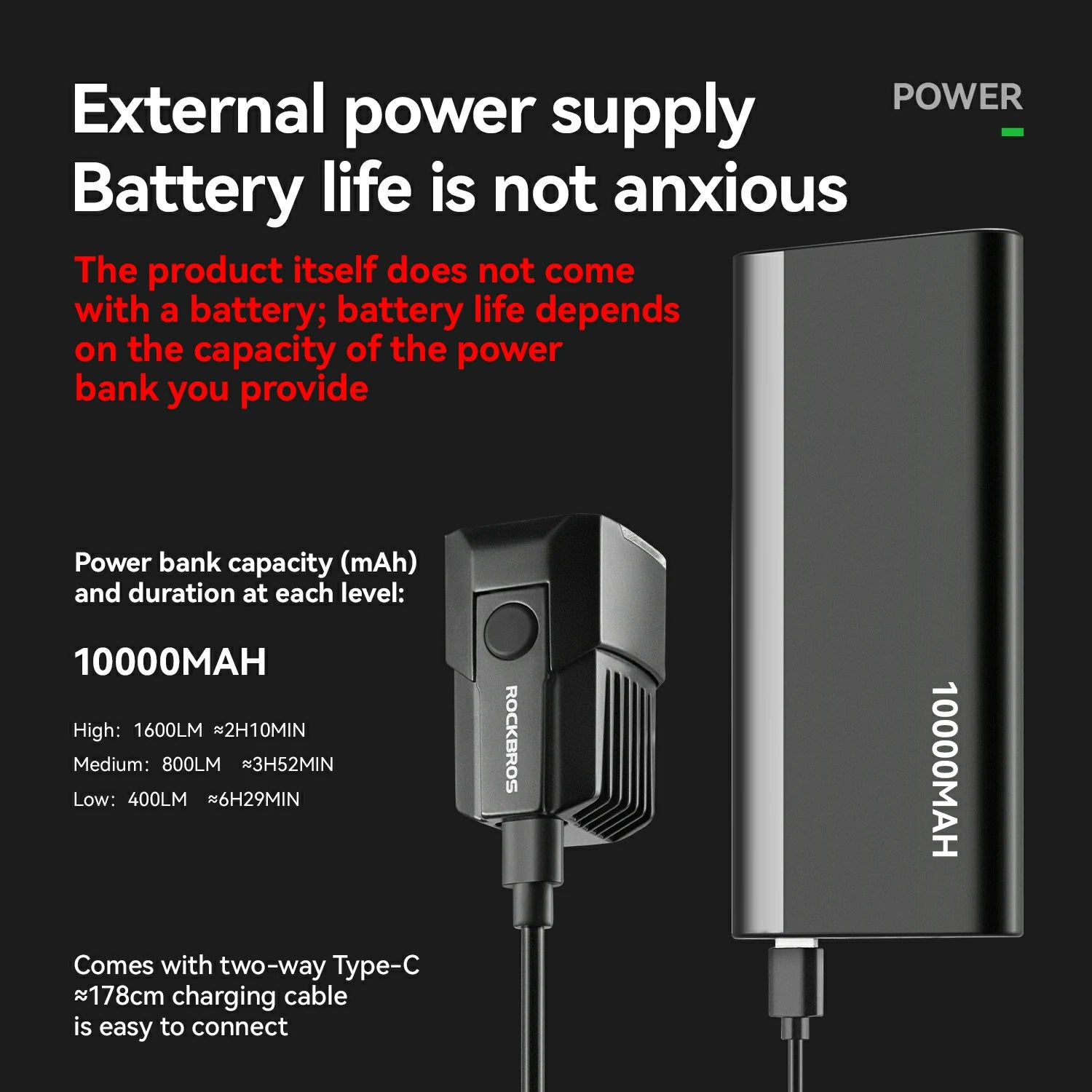 Front Light External Power Supply 1600LM USB-C