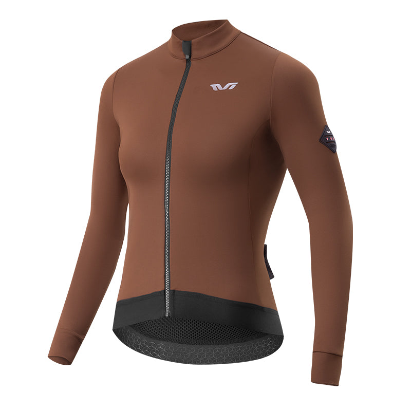 Brown cycling jersey with black zipper on a white background  #Color_Brown