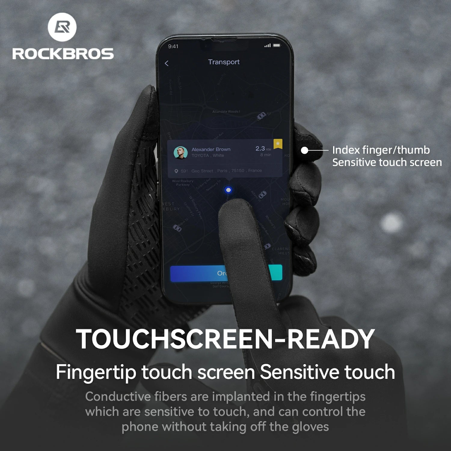 Graphene winter cycling gloves anti-slip palm