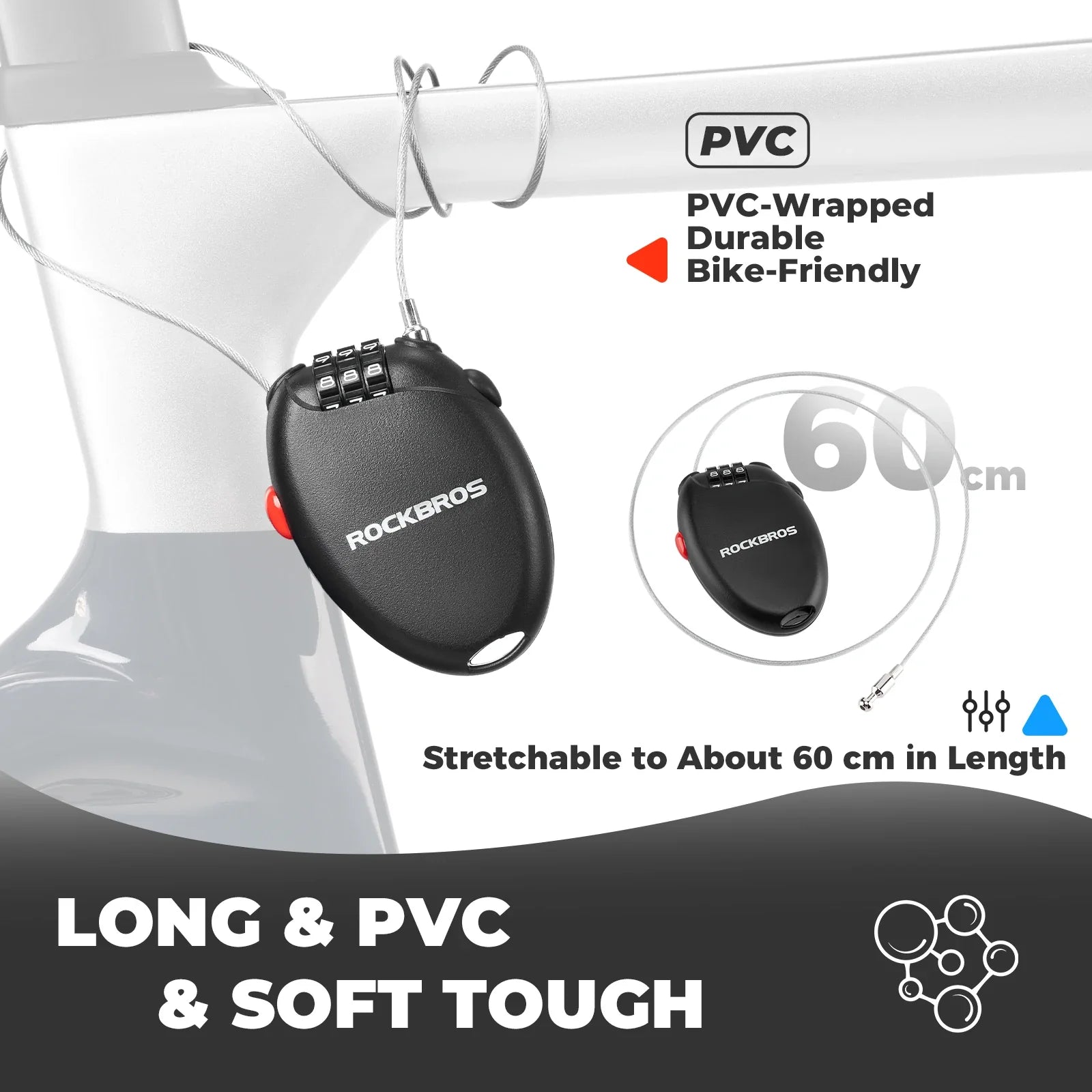 high security helmet lock 60cm steel cable combination