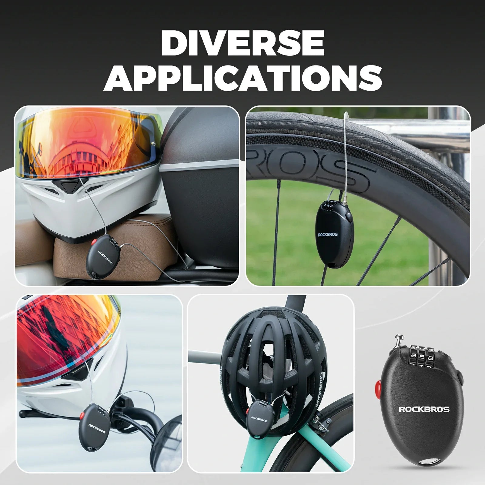 high security helmet lock 60cm steel cable combination