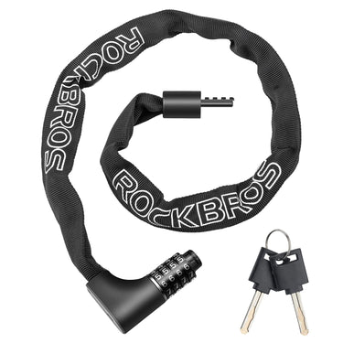 ROCKBROS 3.2FT Heavy Duty Bike Chain Lock Anti-Theft Security Lock Resettable Combination 2 Keys