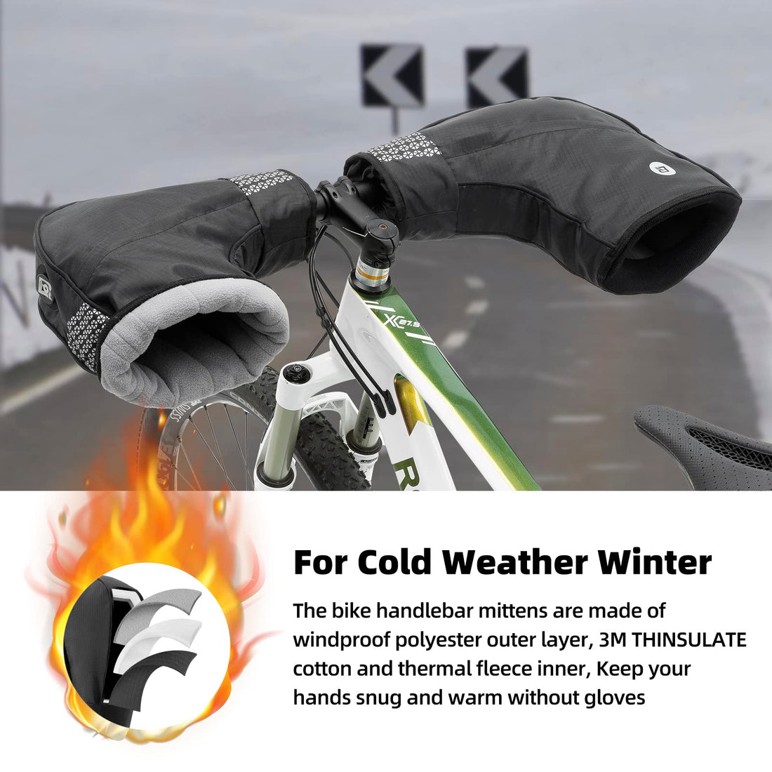 ROCKBROS Thinsulate Thermal Bike Handlebar Mittens - Cold Weather Pogies Cover Gloves