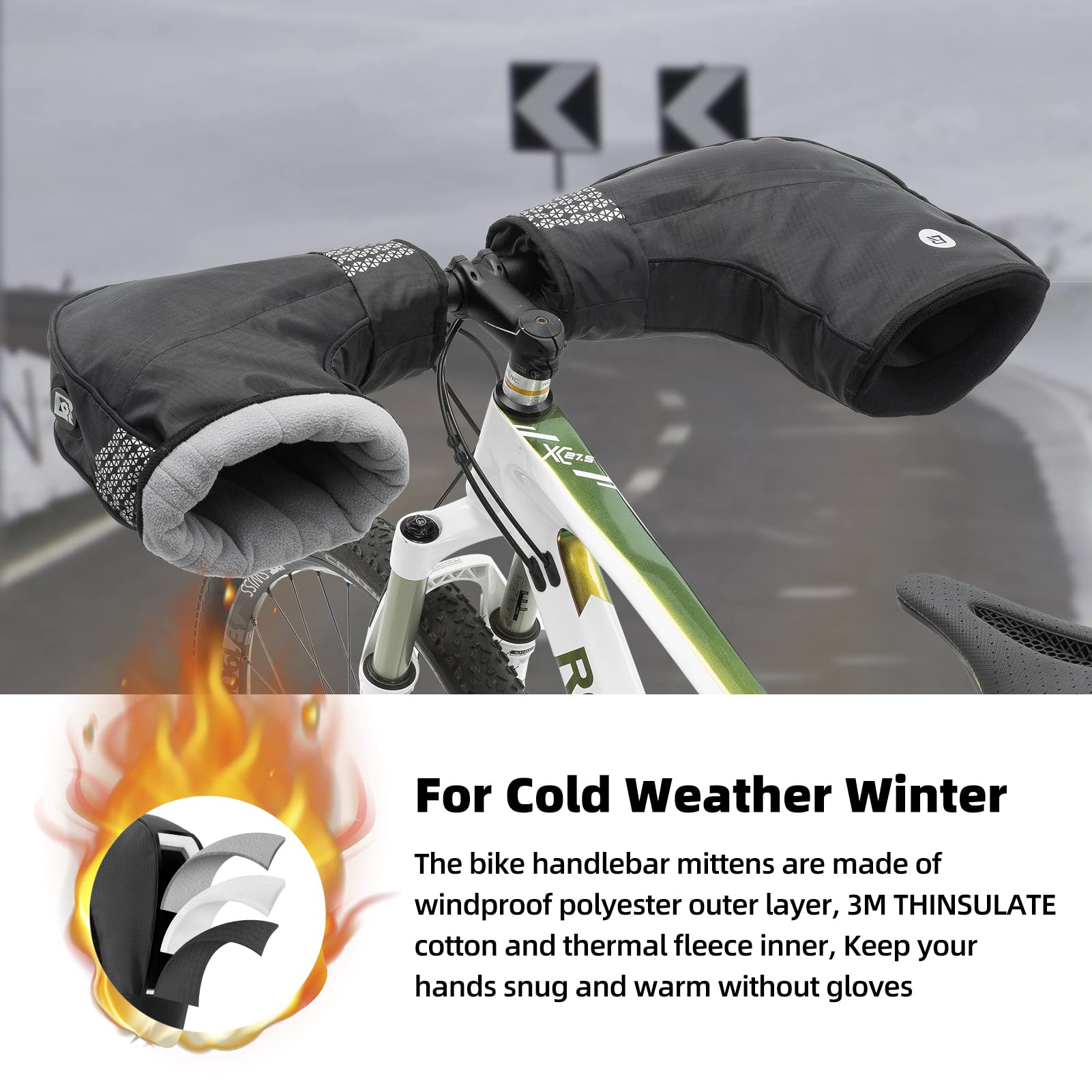 ROCKBROS Thinsulate Thermal Bike Handlebar Mittens - Cold Weather Pogies Cover Gloves - ROCKBROS