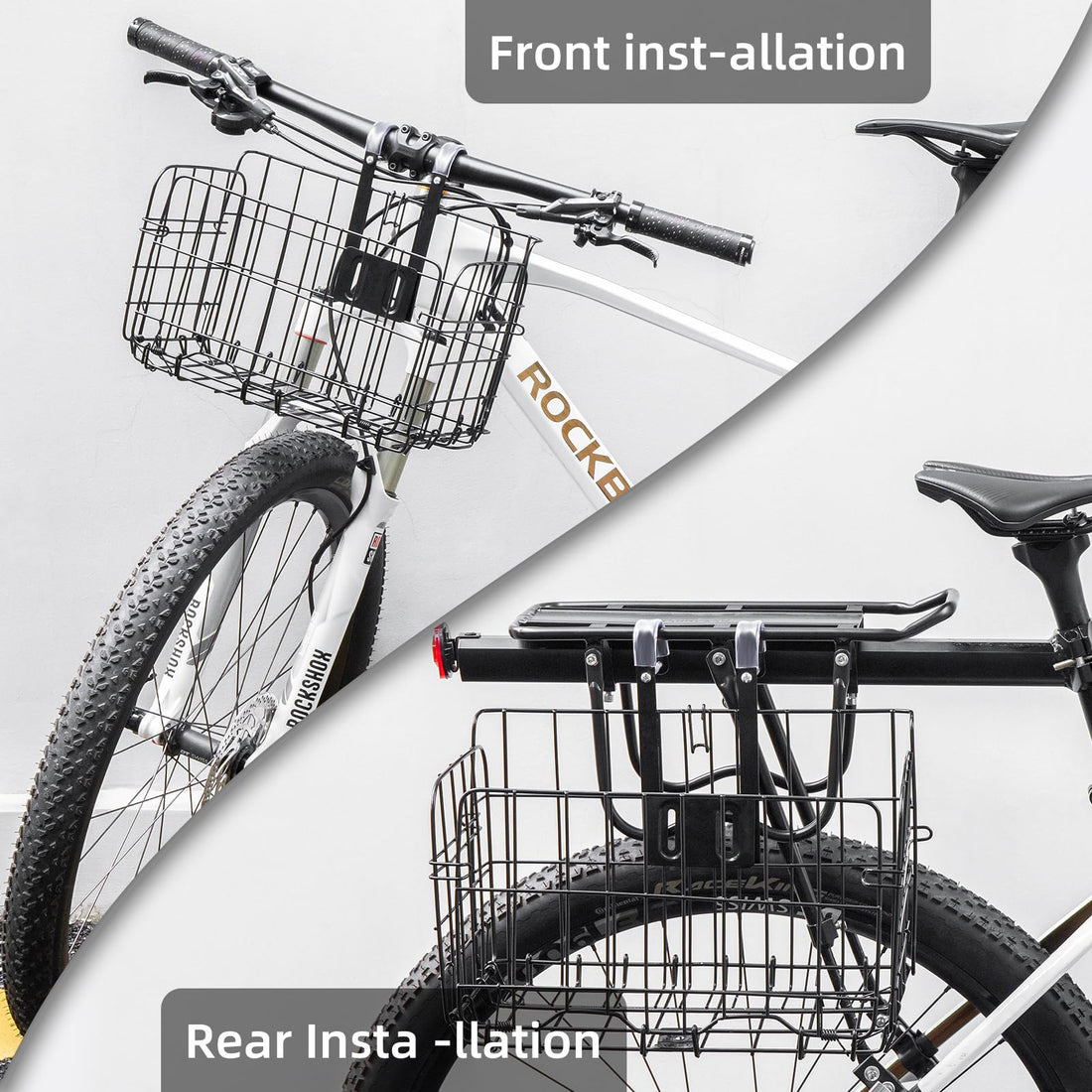 ROCKBROS Sturdy Folding Bike Basket Easy Install for Scooter, Mountain Bike Beach Cruiser