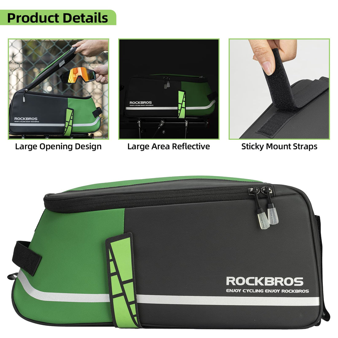 ROCKBROS Bike Rear Rack Bag Reflective Bicycle Saddle Bag Cycling Luggage Panniers with Shoulder Straps