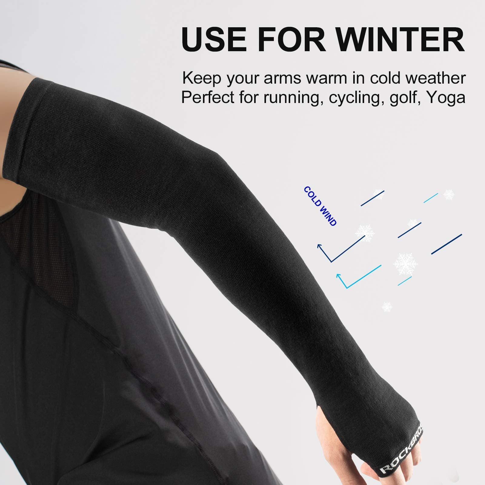 ROCKBROS Winter Knit Arm Warmers, Long Fingerless Sleeves for Women Men