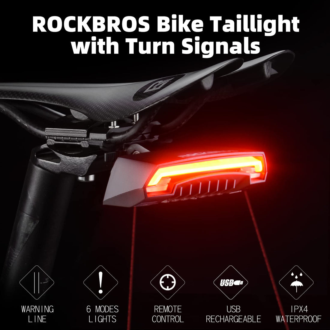 ROCKBROS Bike Tail Light Smart with Turn Signals Wireless Remote Brake