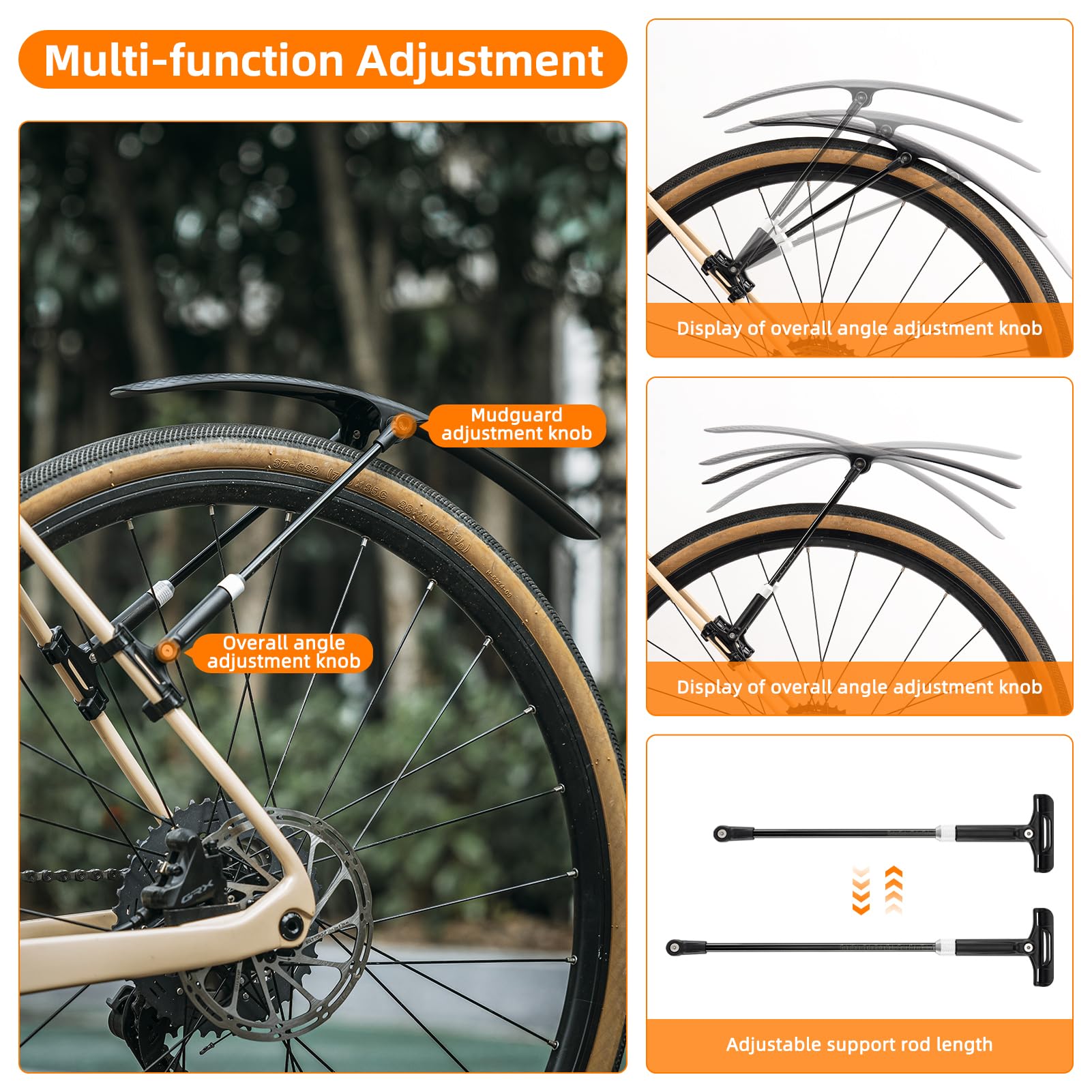 ROCKBROS Adjustable Bike Fenders Set for Road Bikes Easy Install - ROCKBROS