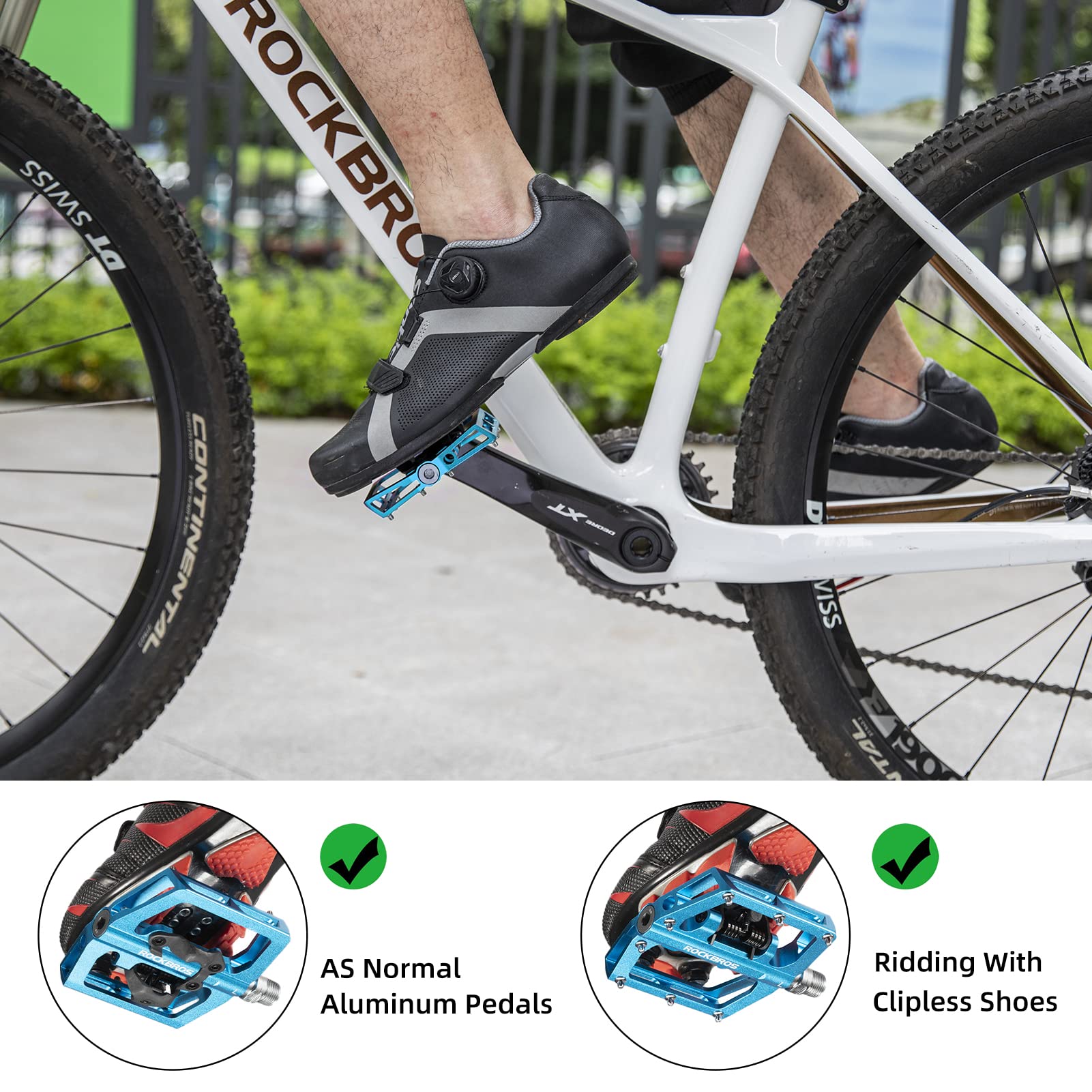 ROCKBROS MTB Aluminum Bike Pedals Compatible with SPD - ROCKBROS