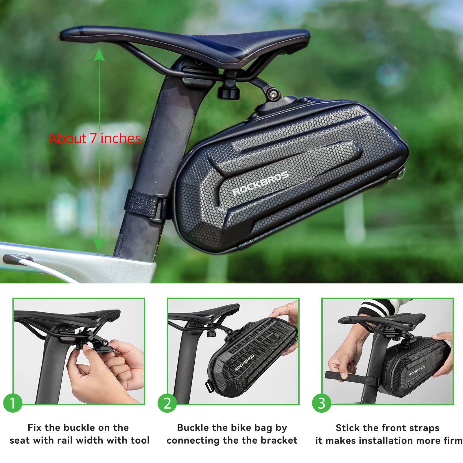 ROCKBROS Bike Bicycle 1.7L Saddle Seat Bag  3D Hard Shell with Silver Reflective Strip - ROCKBROS