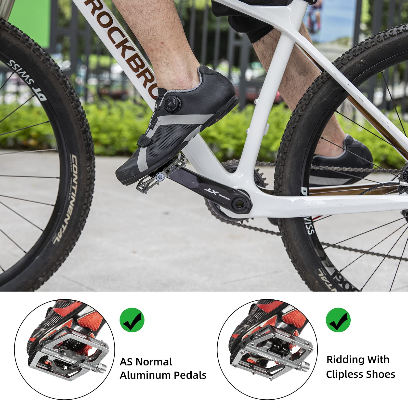 ROCKBROS MTB Aluminum Bike Pedals Compatible with SPD - ROCKBROS