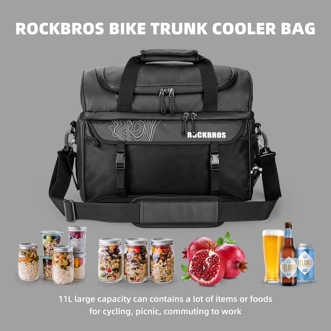 ROCKBROS Bike Trunk Cooler Bag Bicycle Rack Rear Seat Carrier Insulated Panniers 11L