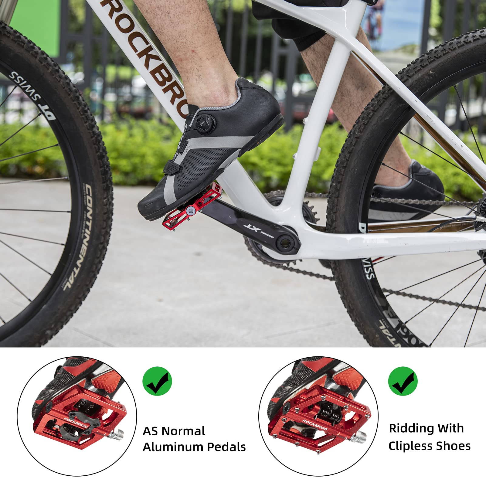ROCKBROS MTB Aluminum Bike Pedals Compatible with SPD - ROCKBROS