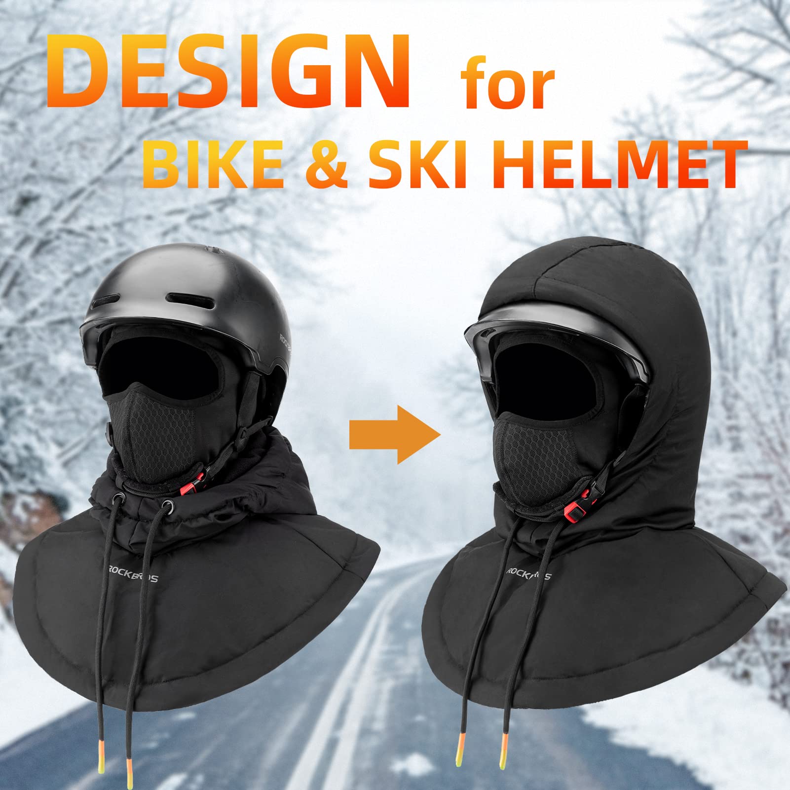 ROCKBROS Ski Mask for Men Women Winter Balaclava Ski Mack Thermal Fleece - ROCKBROS