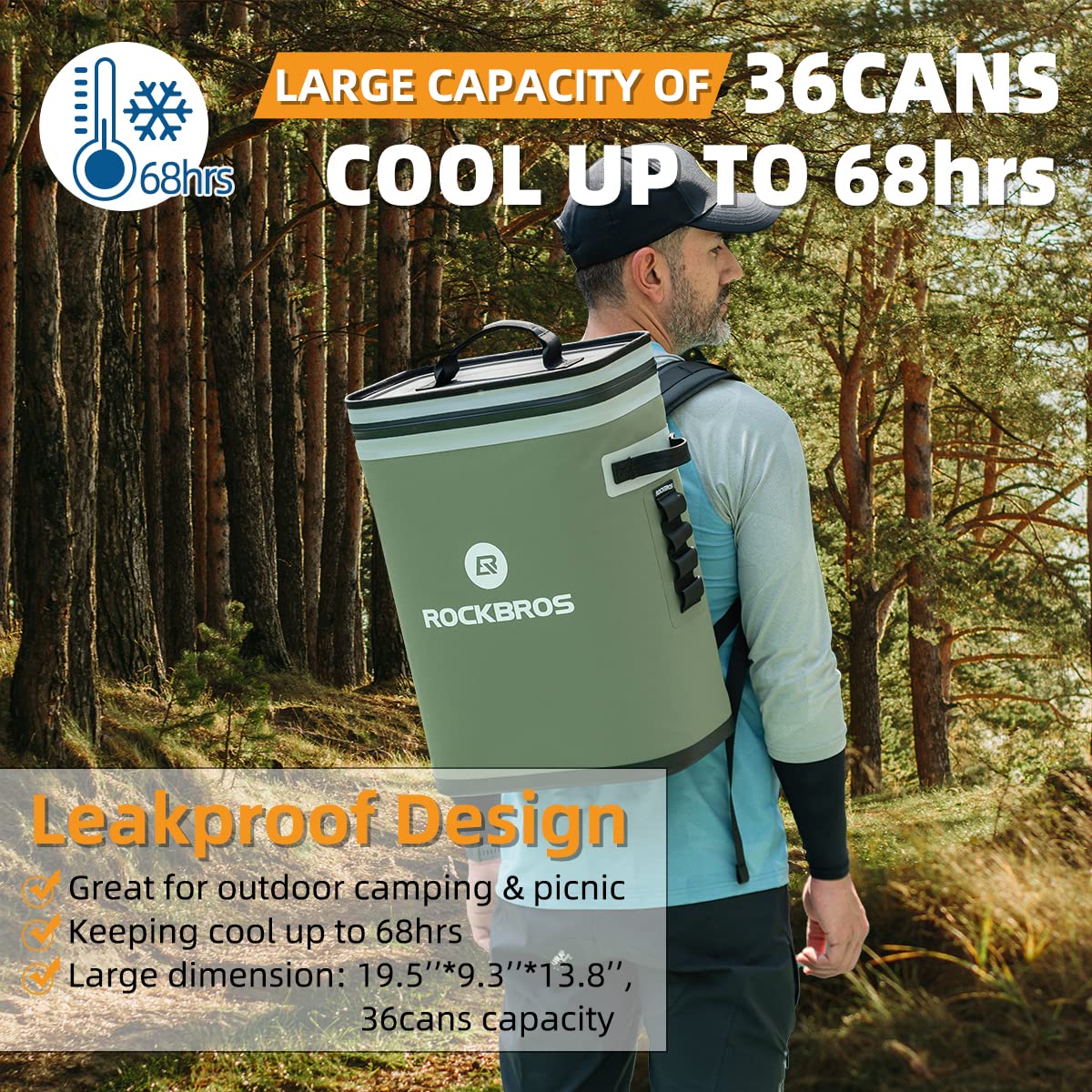 ROCKBROS Soft Cooler Waterproof 30 Can Insulated Leak Proof Soft Backpack - ROCKBROS