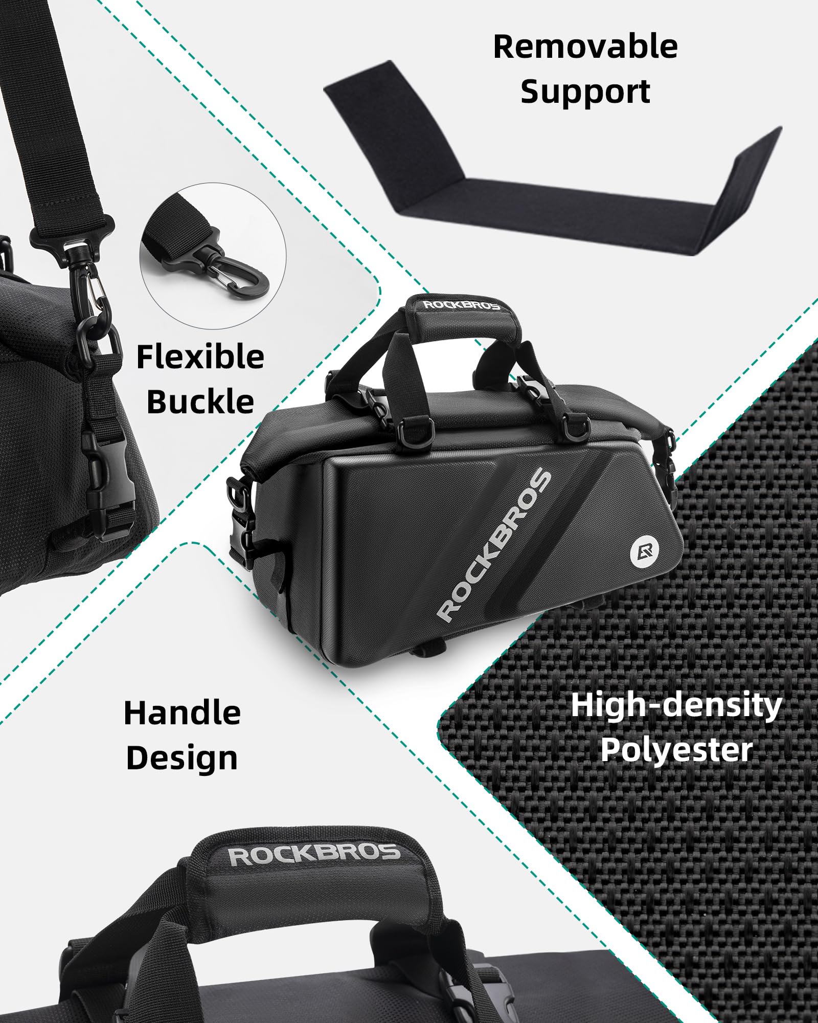 Bike Rear Rack Hard Shell ROCKBROS 11L Bike Trunk Bag, Expandable Rear Rack Bag, EVA Hard Shell ...
