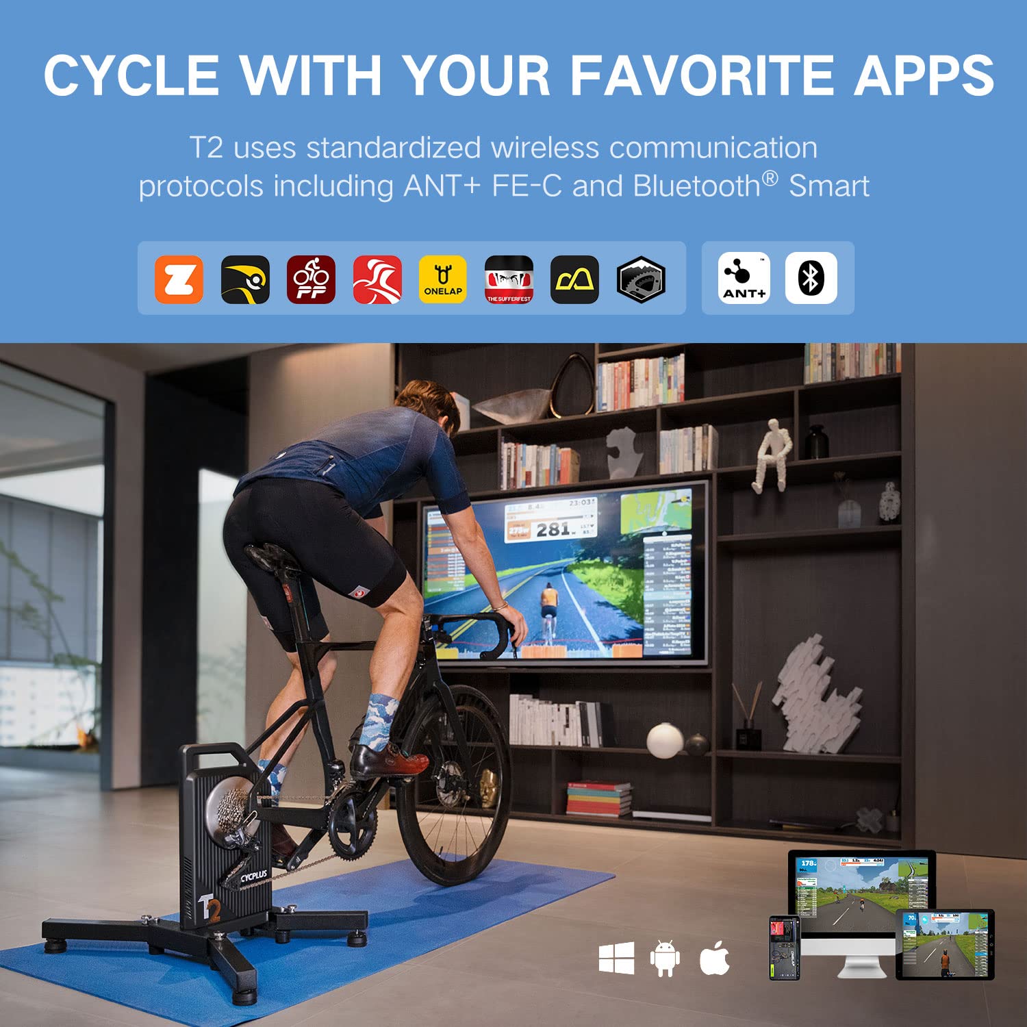 CYCPLUS T2 Indoor BLDC-Motor Drive Riding Smart Bike Trainer Compatible with Zwift APP - ROCKBROS