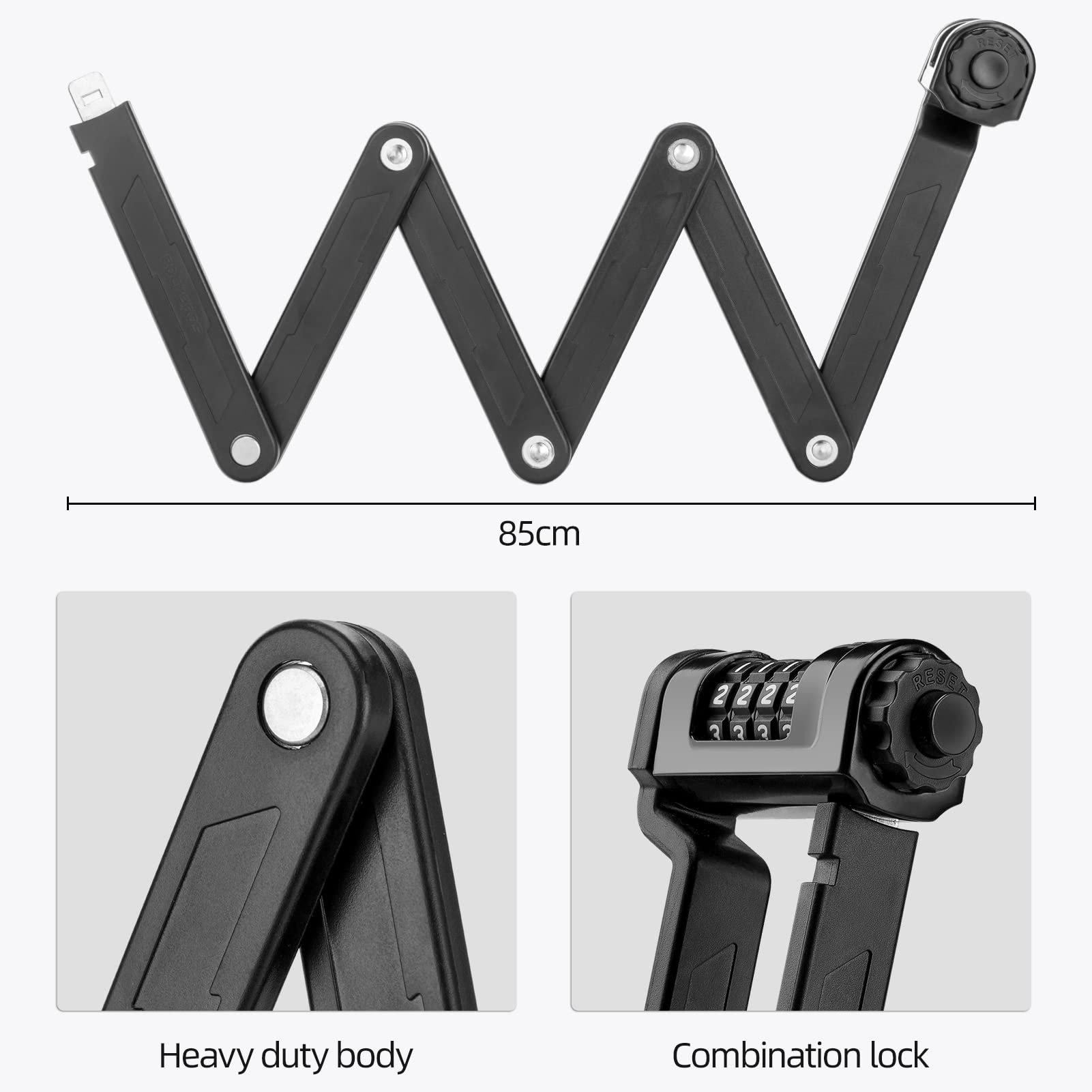 ROCKBROS Folding Bike Lock Heavy Duty Anti-Theft 4-Digit Combination Lock with Mount
