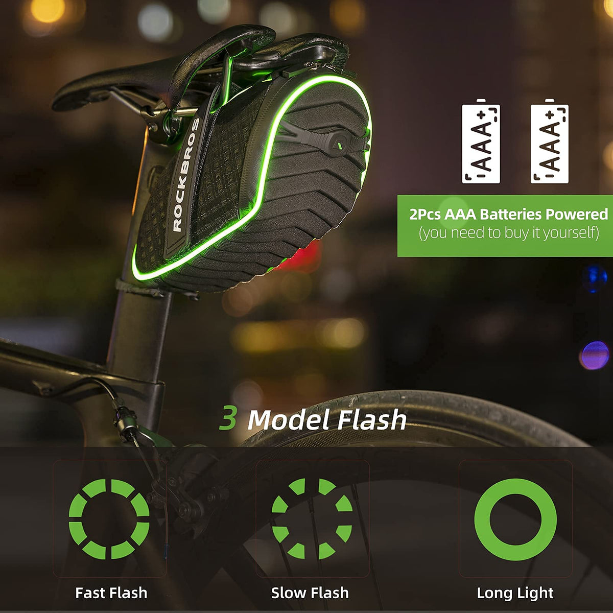 Shell Foot Bike ROCKBROS Bike Seat Bag with LED Light, Waterproof, 3D Shell, and Rain