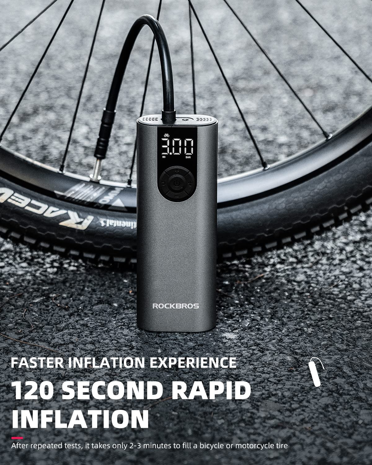 ROCKBROS A8 Electric Bike Tire Pump 150 Psi Inflator Portable Air Compressor 2*2600 mAh - ROCKBROS