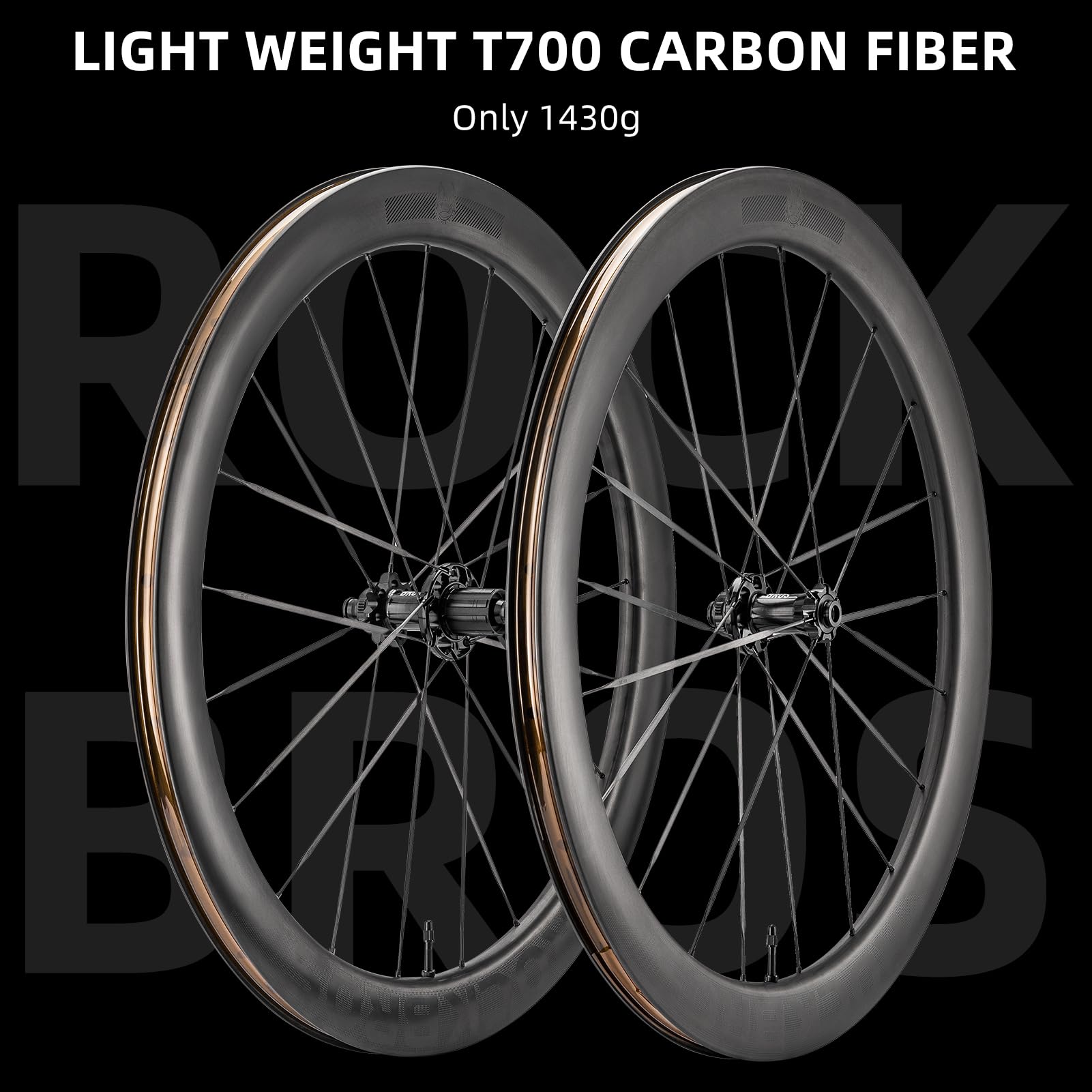 ROCKBROS T700 Carbon Fiber Bike Wheels 700c  55 mm Disc Brake Wheelset - ROCKBROS