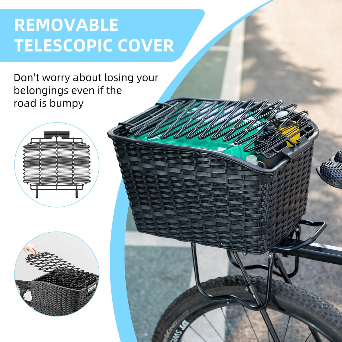 gravel bike basket ROCKBROS Bike Basket Rear Durable 30L Lightweight Cargo Basket Easy to