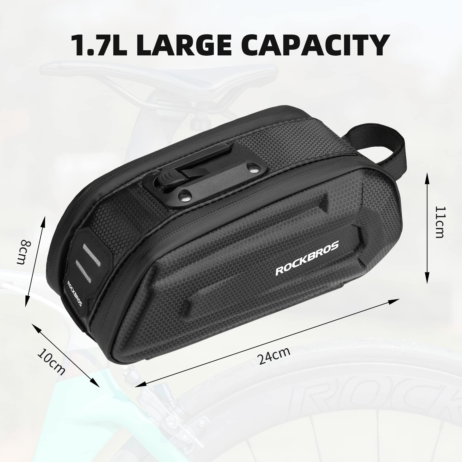 ROCKBROS Bike Bicycle 1.7L Saddle Seat Bag  3D Hard Shell with Silver Reflective Strip - ROCKBROS