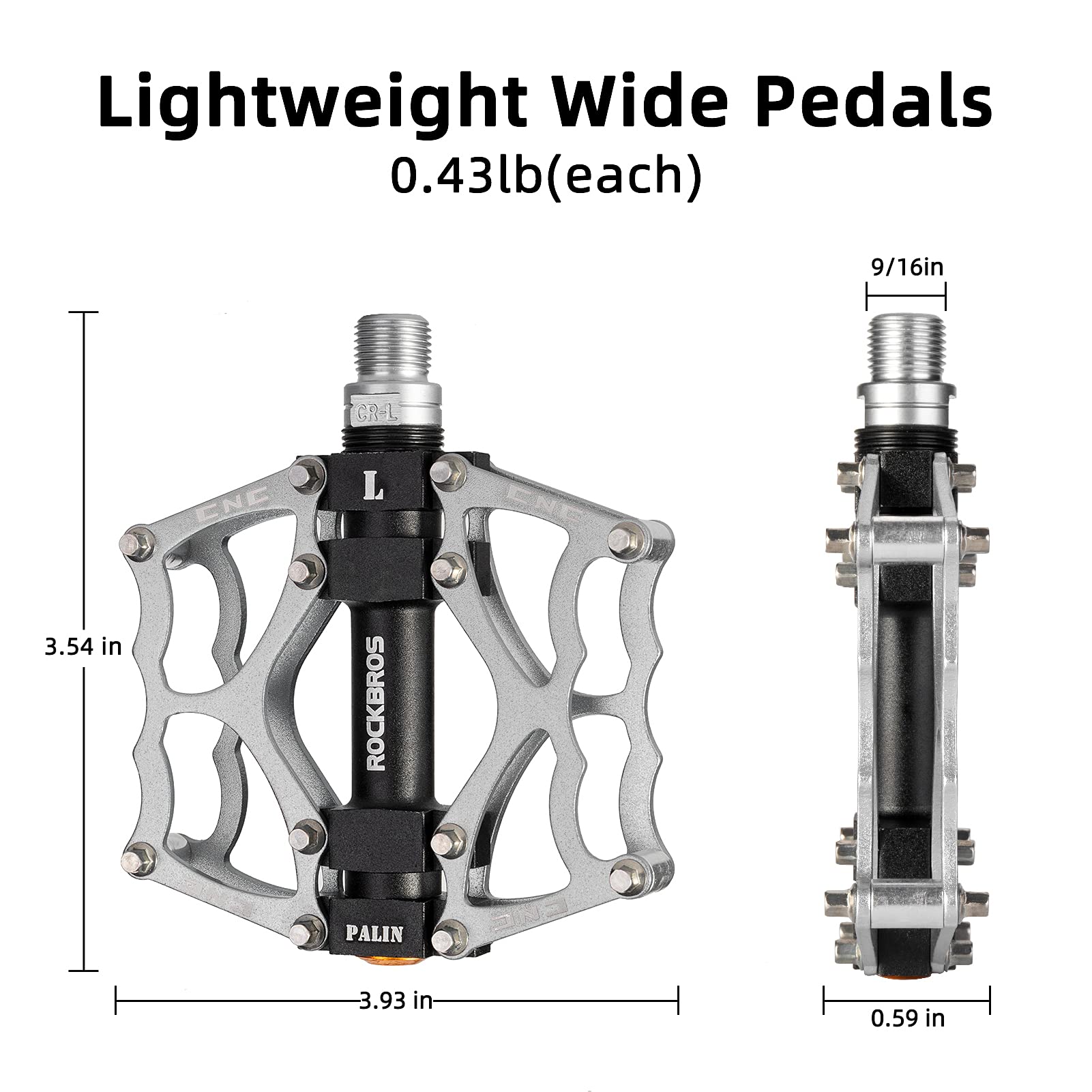 ROCKBROS Lightweight Aluminum Alloy Bike Pedals with Wide Platform Grip - ROCKBROS