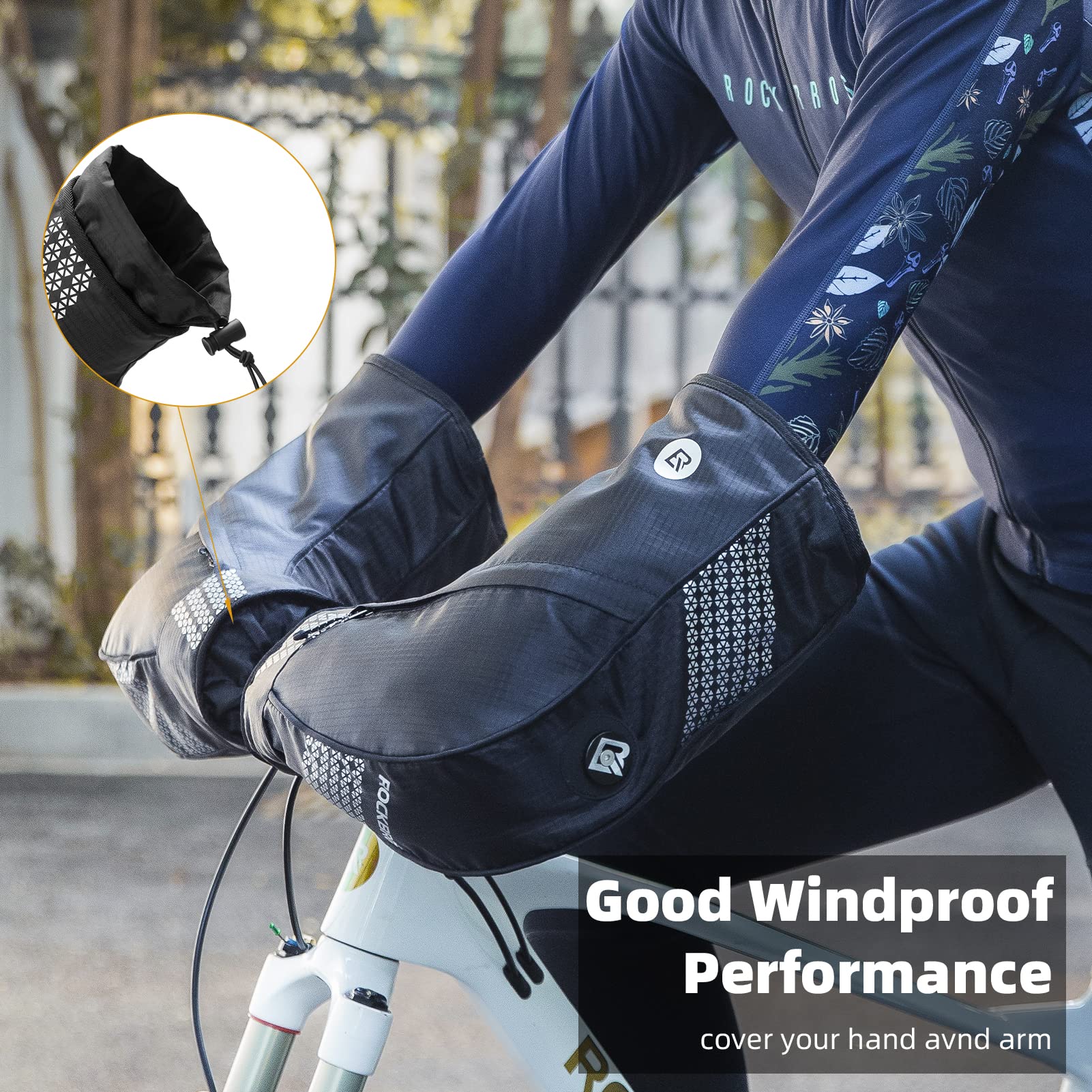 ROCKBROS Thinsulate Thermal Bike Handlebar Mittens - Cold Weather Pogies Cover Gloves - ROCKBROS