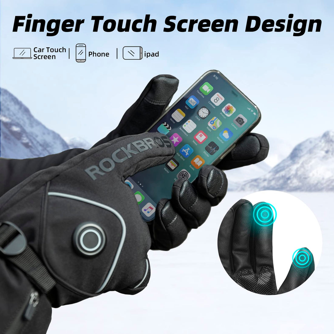 ROCKBROS Heated Gloves, Rechargeable Winter Touchscreen Gloves for Cycling, Skiing, Motorcycling